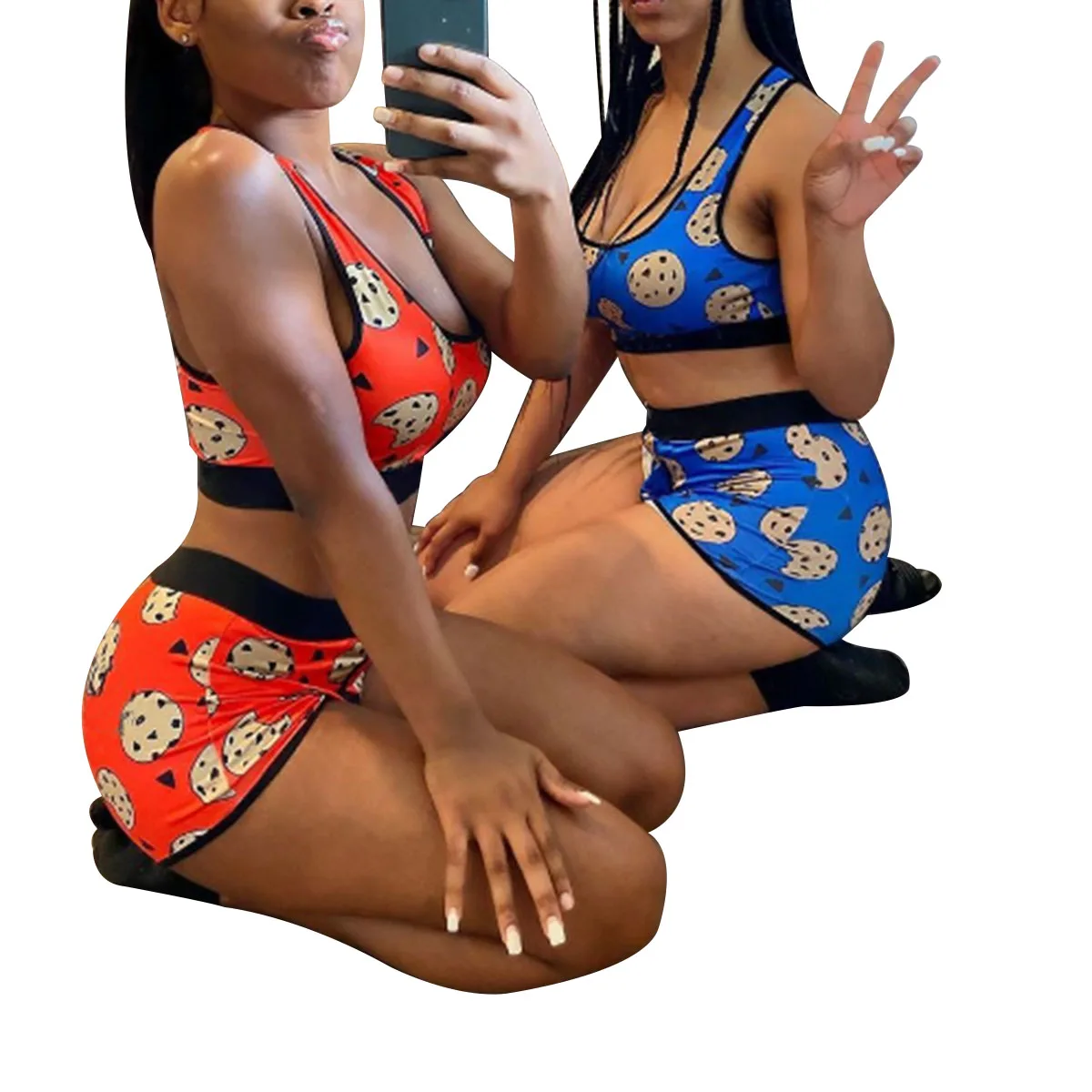 

Hirigin 2020 Summer Sportswear Suit Women Fashion Printing Sleeveless Short Camisole + High Waist Sports Shorts Yoga Clothes Set