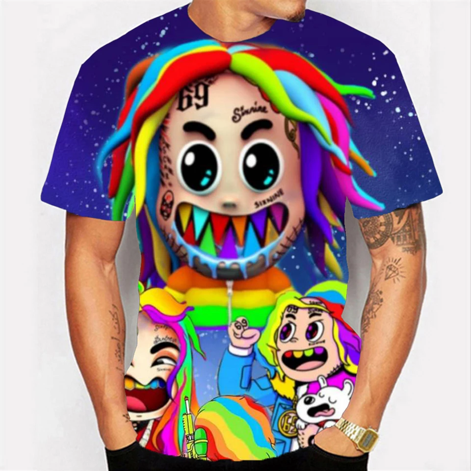 

6ix9ine 3d Print T Shirt Mens Clothing Harajuku Costume Men/women Family Shirt Graphic Tees Men Oversized T Shirt Tops Plus Size