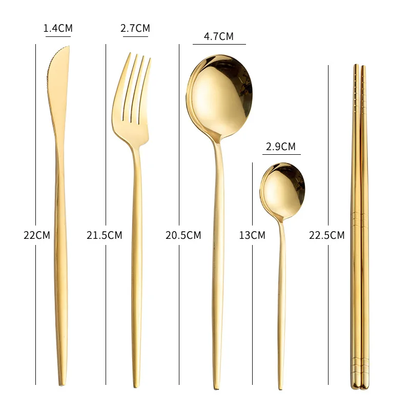 

Tableware 5-piece Set Of Knife Fork Spoon Chopsticks Tea Spoon Stainless Steel Portuguese Tableware New 1Set