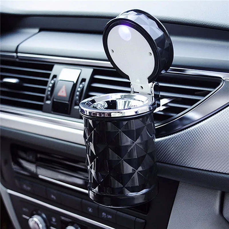 

Portable LED Light Car Ashtray Universal Cigarette Cylinder Holder Car Styling Car Accessories for Boy Man Ash Tray Black