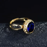 punk solid 14k gold blue sapphire ring for unisex anillos de wedding bands engagement 14 k yellow gold sapphire ring box anels