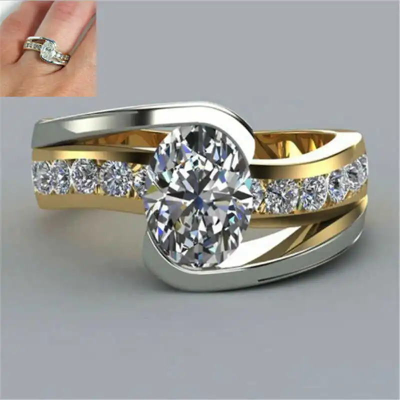 Модное овальное роскошное белое CZ двухцветное кольцо Модные женские ювелирные