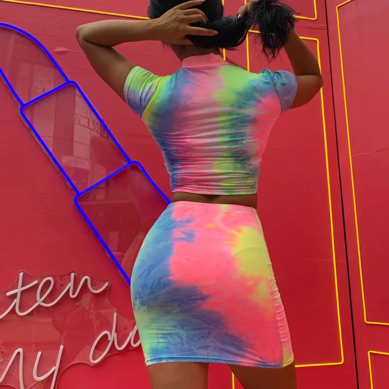 F plus R Tie Dye принт сексуальная майка и юбка комплект из 2 предметов женский