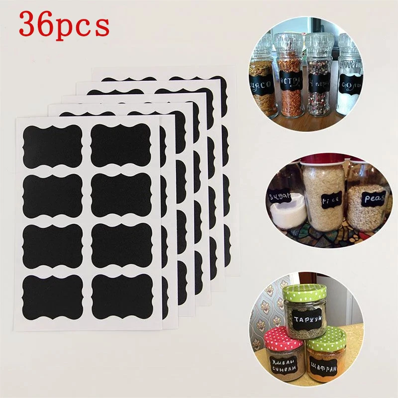 

36 Pcs Jar Stickers Kitchen Label Stickers Spice Labels Sticker Kitchen Storage Organizer Bottles Label Tag Blackboard stickers