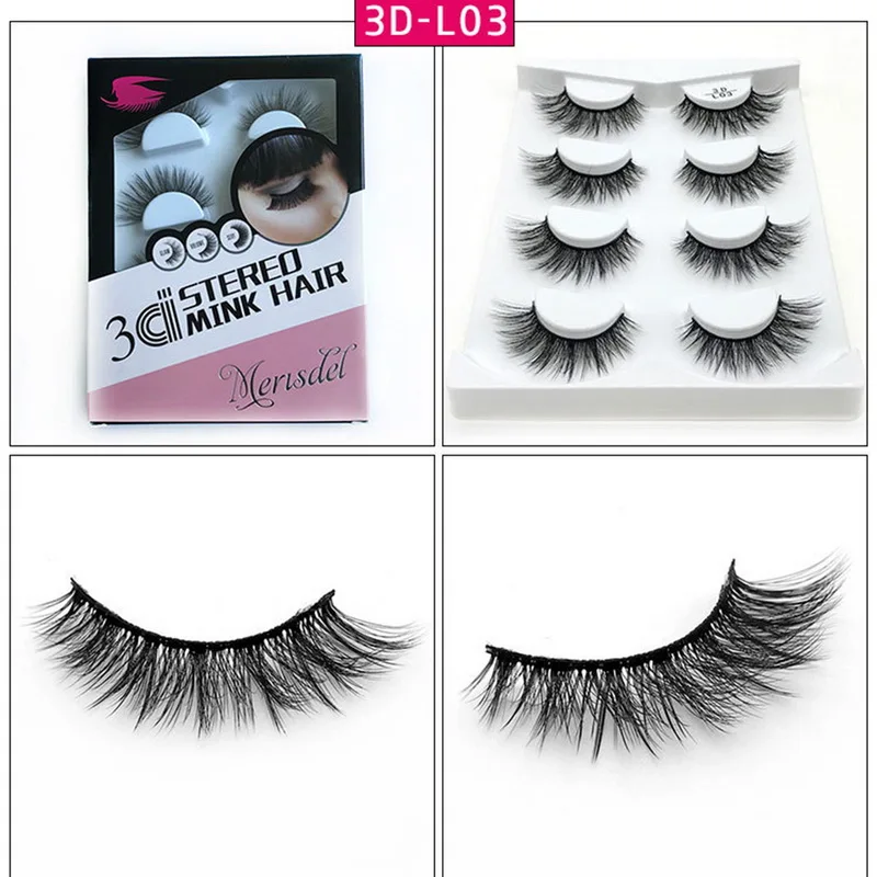 4 пары Набор накладных ресниц Многоразовые 3D ручной работы натуральный толстый