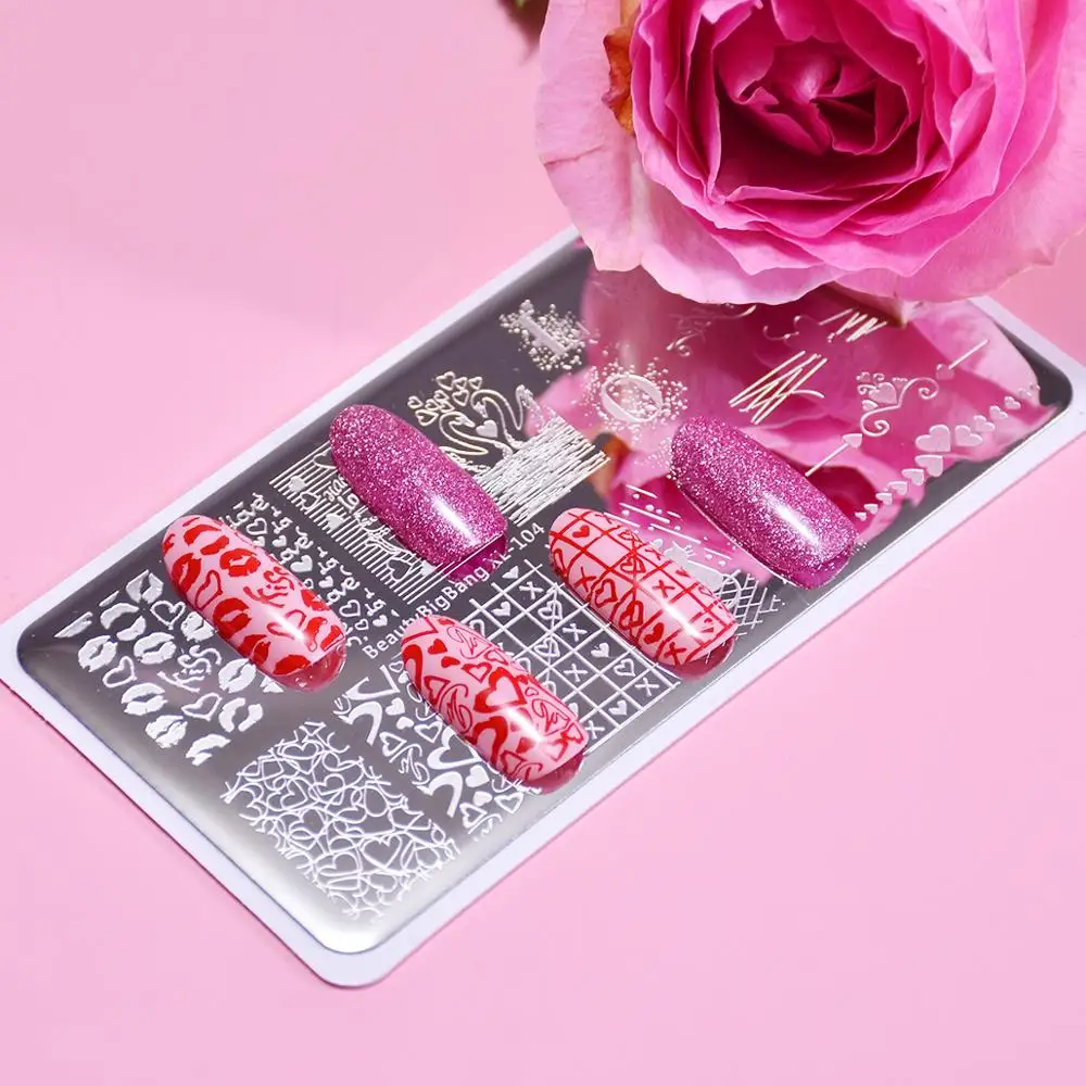 BEAUTYBIGBANG Rectangle Valentine's Day Stamping Plate Lover and Kiss Nail Art Image Stamp Templates | Красота и здоровье