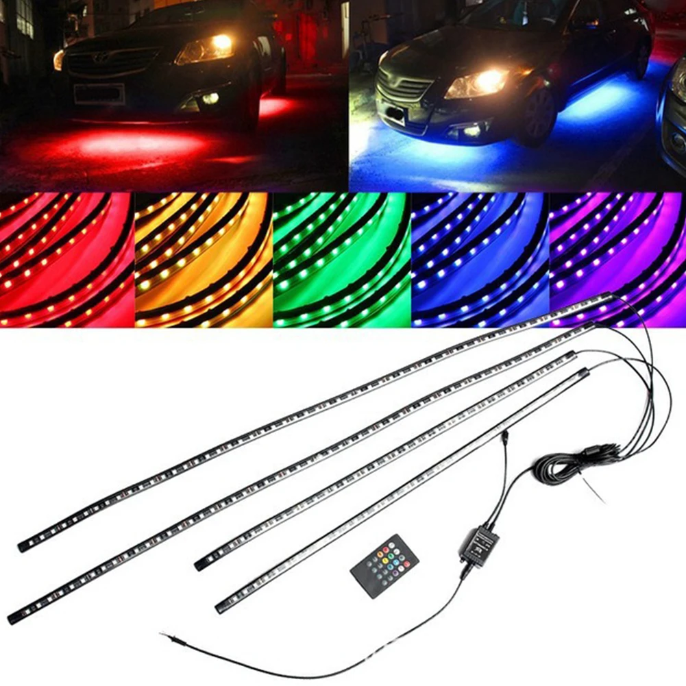 

4pcs Sound Active Car Underglow Light Underbody 20 Keys Chassis Flexible Strip LED RGB Universal Remote Control Decorative