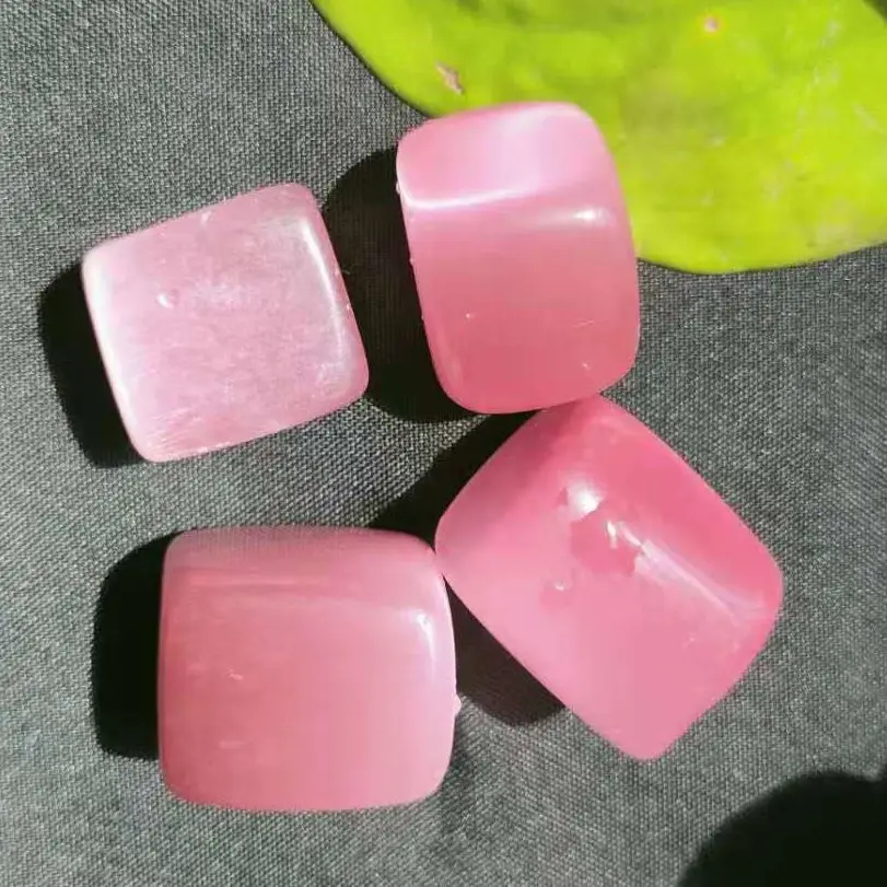 

4pcs Natural Mineral Quartz cat's eye Manual polishing Rose pink