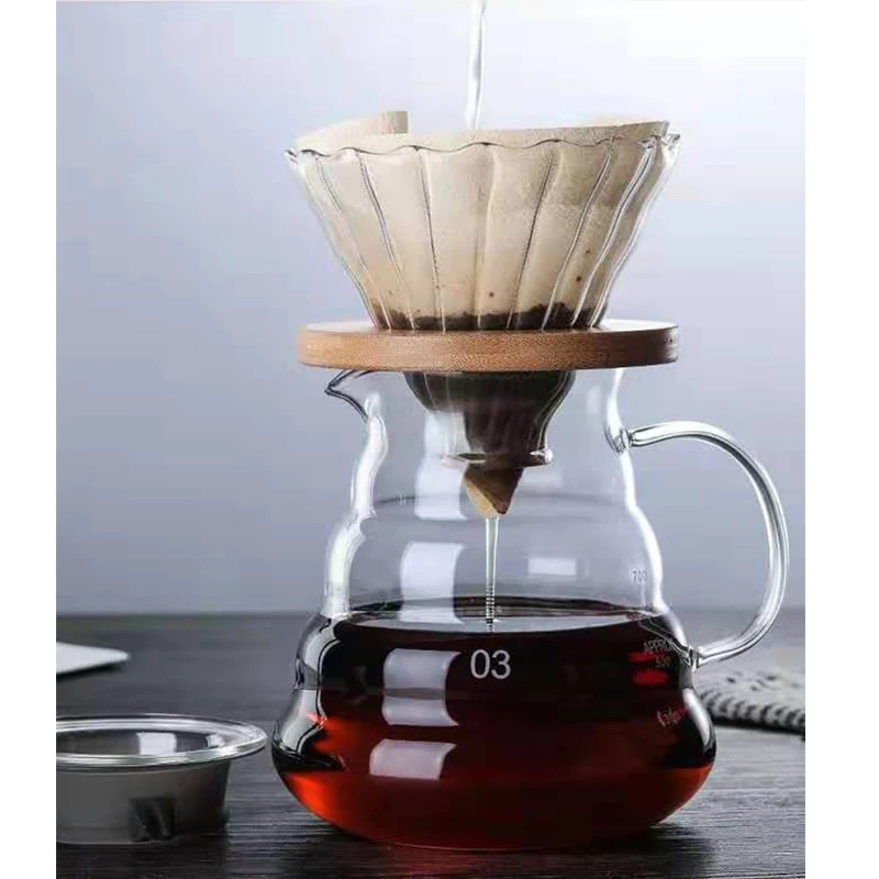 Кофейные перколяторы 700 мл набор кофейников для Hario style V60 стеклянные Деревянные кронштейны стеклянный фильтр для кофе многоразовый пресс для кофе