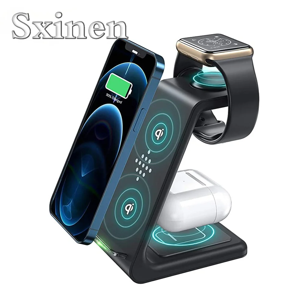 

Беспроводная зарядная станция Qi 3 в 1 для держателя телефона Apple Samsung Watch Airpods Pro iWatch, индукционные беспроводные зарядные устройства