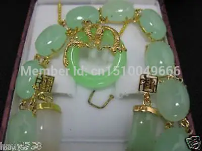 

Hot sale GOOD SHIP>>>Charming Set Jewelry Green jade Bracelet earring pendant