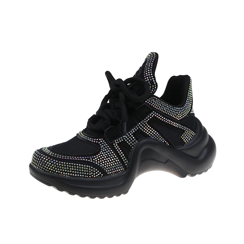 

Women's Sneakers with Sparkles Shoes Woman-shoes Platform Tennis Female Rhinestone Casual Roses Thick Sole 2021 Fashion Heels Me