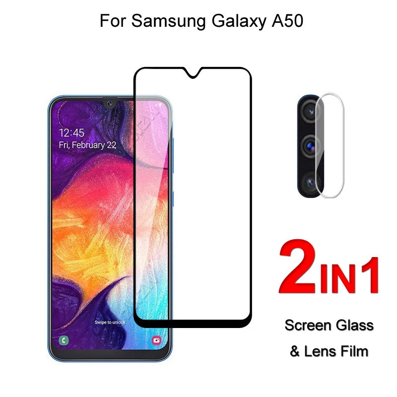 

Стекло с полным покрытием для Samsung Galaxy A50, защита экрана, защитное закаленное стекло, Взрывозащищенная пленка для объектива камеры