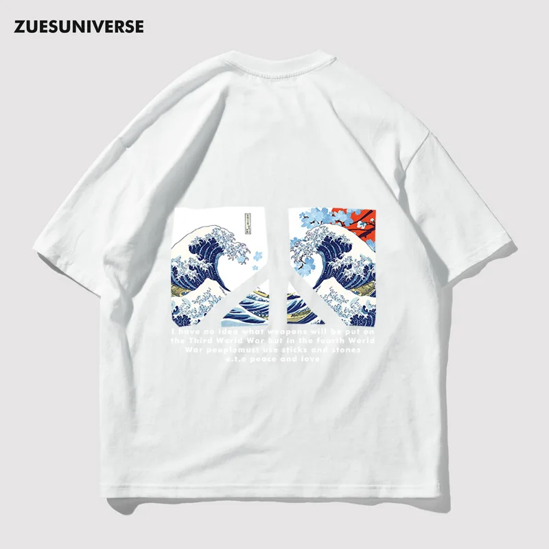 

Fashion Anti War Symbols Embodied In Ukiyo Paintings Drop Shoulder Sleeve T-Shirt High Street Hip-Hop Cotton Unisex T Shirt NO34