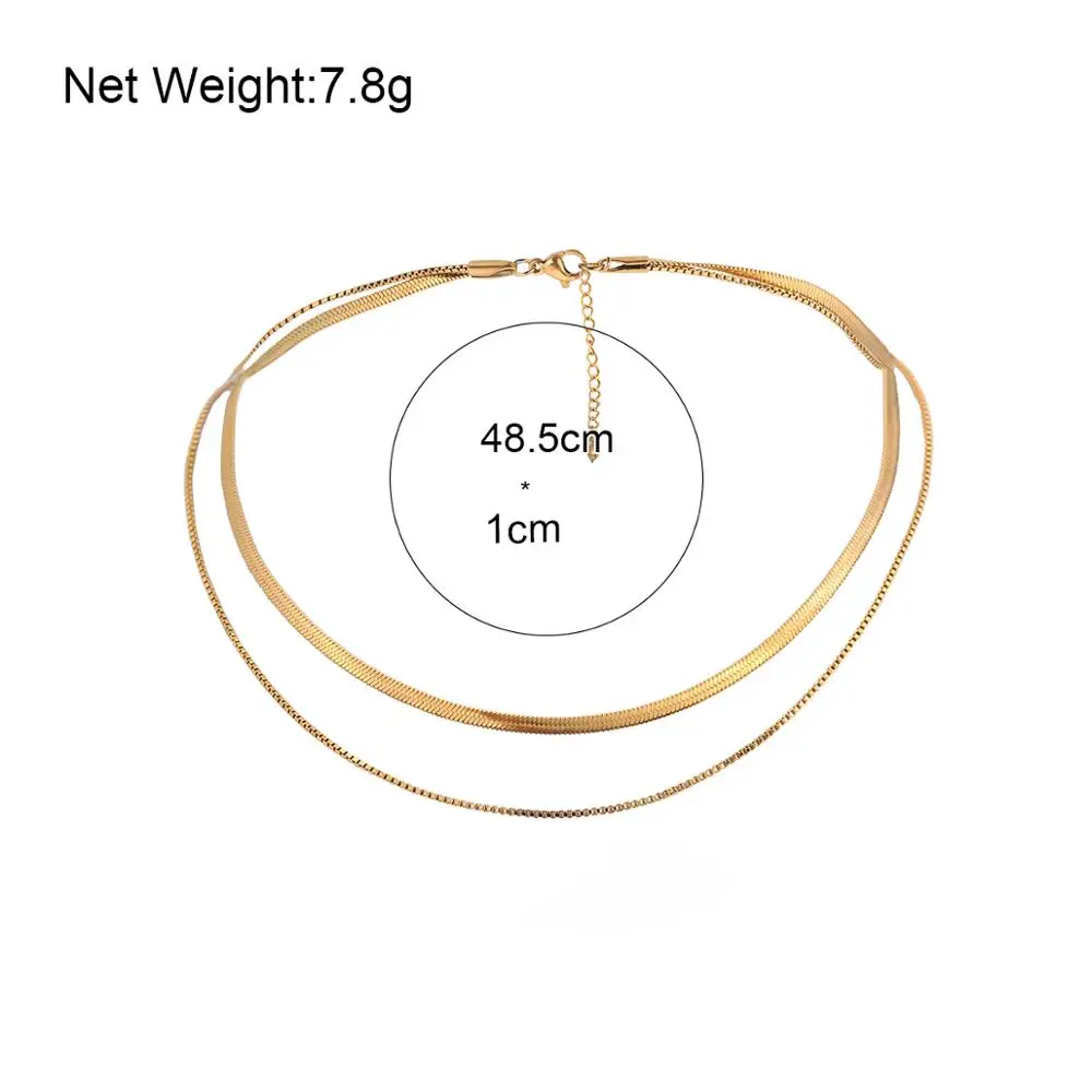 

Flashbuy Stainless Steel Necklace Women Gold Snake Chain Choker Necklace Punk Flat Blade Link Chain Necklace Minimalist Jewelry