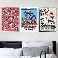 abstract vintage exhibition haring art canvas painting posters and prints wall pictures cafe home room decor no frame