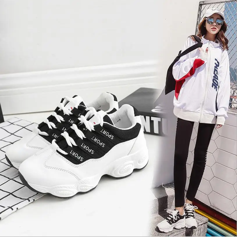 Женские сетчатые кроссовки повседневная обувь на толстой подошве белые