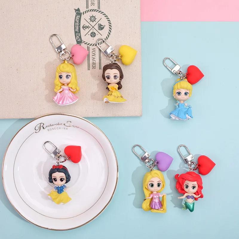 Cartoon Mermaid Cinderella Princess Keyring Cute Snow White Belle Key Chain Bag Accessories Girl Gift Keychain | Игрушки и хобби