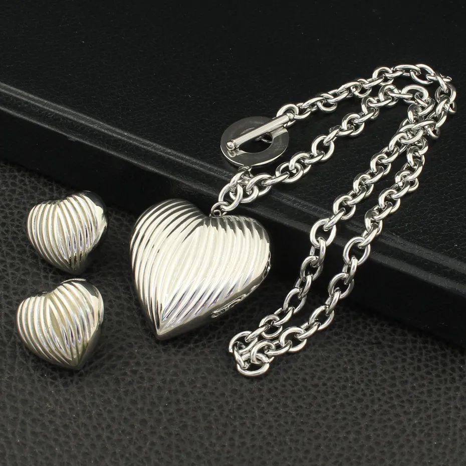 Модные золотые серьги-гвоздики в форме сердца ожерелье из нержавеющей стали