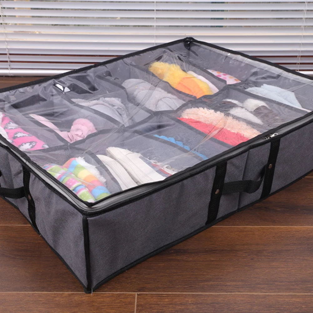 

Foldable Underbed Organizer Underbed Shoes Storage Box Container Clothing Storage Bag Foldable With Clear Cover Zipper Grey