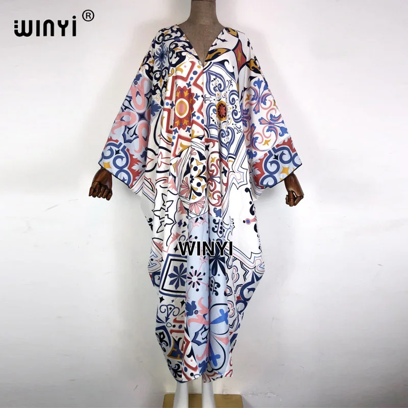 Женское винтажное платье макси WINYI, свободное платье с рукавом «летучая мышь» и принтом в кувейтском стиле, пикантные Макси-платья, весна-ле...