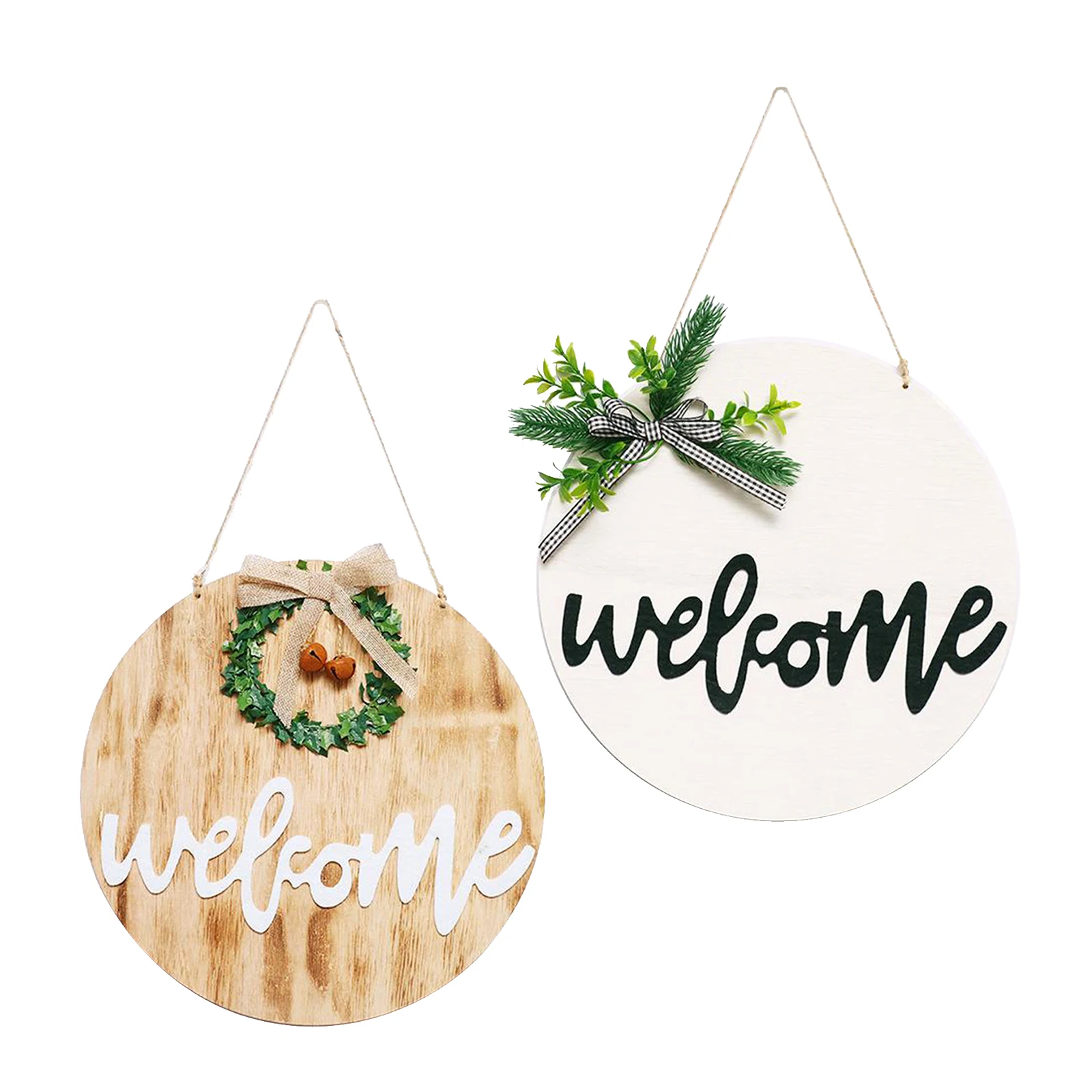 

Rustic Round Wooden Hanging Welcome Sign Porch Front Door Wall Decor Plates