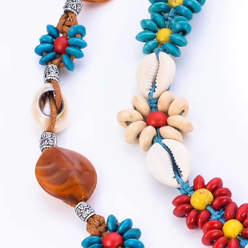 Ручная работа воск веревка сплетенная деревянная бусина богемский Национальный