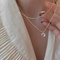 glitter heart pendant women necklaces cute resin multicolor choker charm korean jewelry double clavicle chain luxury accessories
