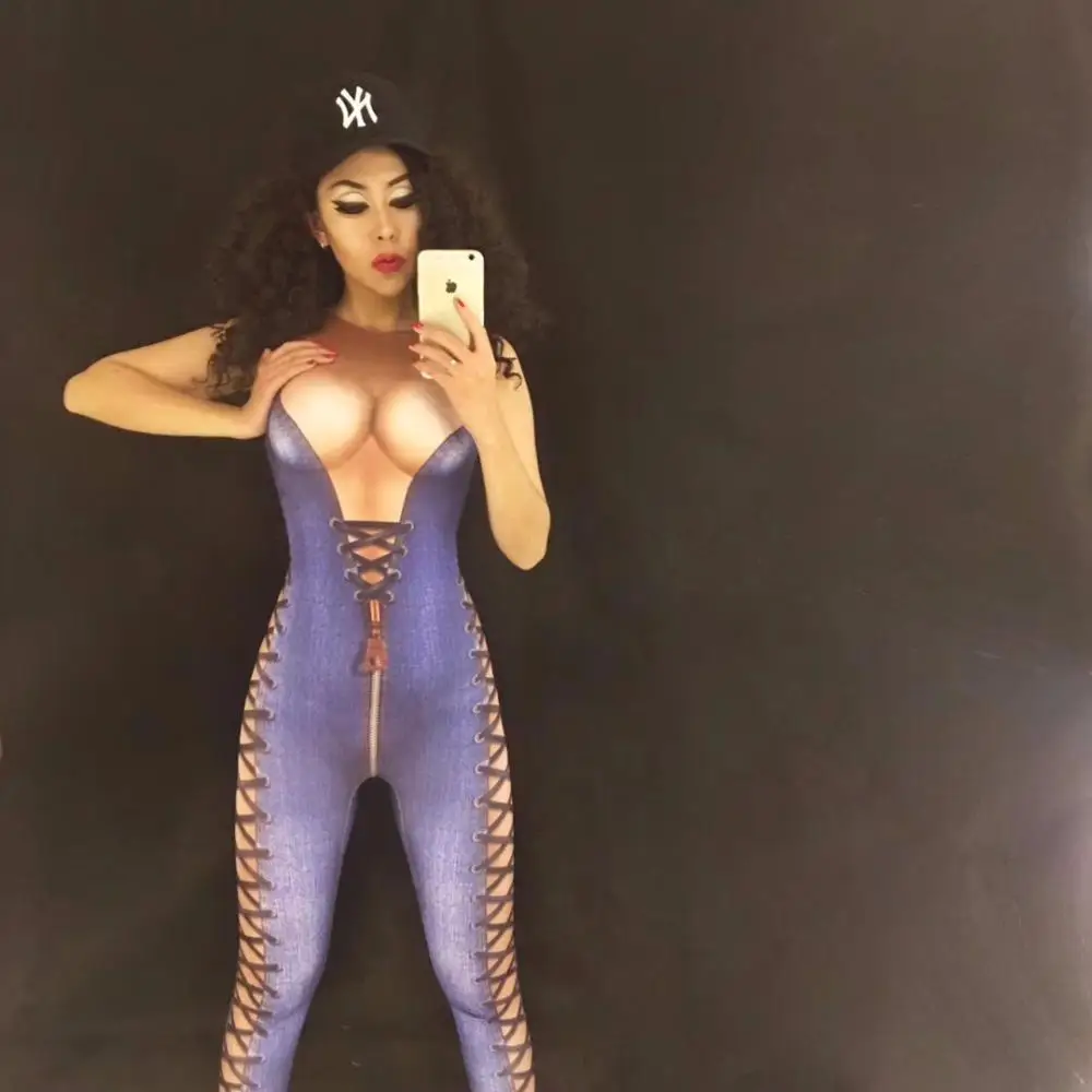 Новый Модный комбинезон из джинсовой ткани с 3D эффектом пикантная облегающая