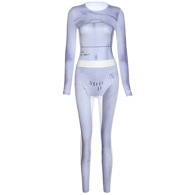 

92K20S09749 Spring and autumn fashion slim women's wear new print body one-piece high waist sports suit