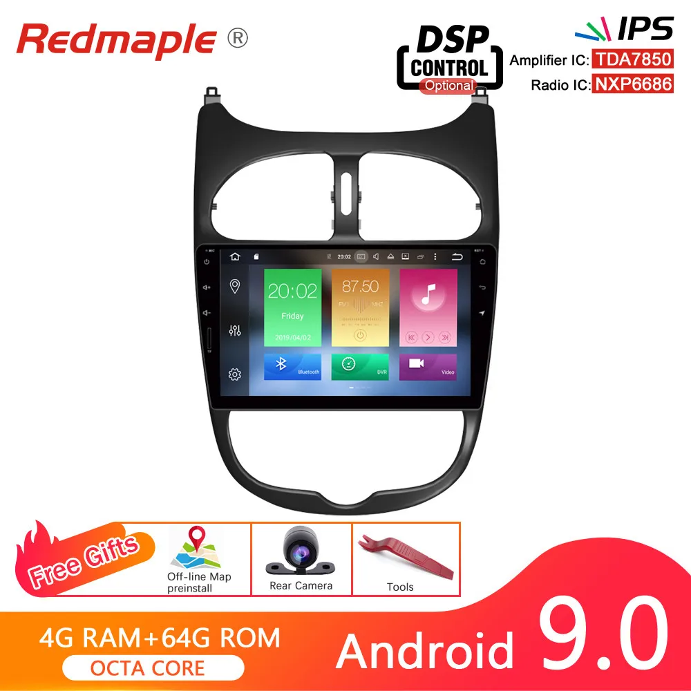 Автомобильный DVD плеер Octa Core 4G RAM Android 9 0 GPS навигация Мультимедиа Стерео для Peugeot 206