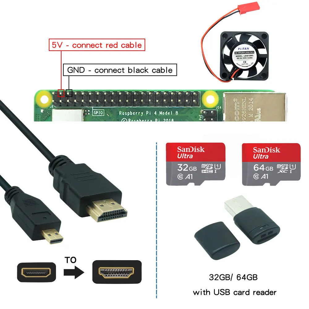 raspberry pi 4 model b 2gb4gb8gb ram case fan power adapter 3264 gb sd card micro cable for raspberry pi 4b free global shipping