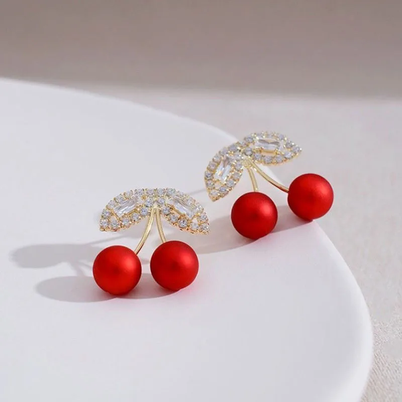 

2021 New Arrival Girls fashion Geometric fine Women Drop Earrings contracted sweet Crystal cherry modelling long earrings