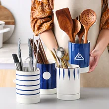 Ceramic Kitchen Cutlery Storage Tube with Drainer Bottom Gadgets Tools Organizer Box Accessories Utensils Conatiner Holder Jar Ceramic Kitchen Cutlery Storage Tube with Drainer Bottom Gadgets Tools Organizer Box Accessories Utensils Conatiner Holder Jar