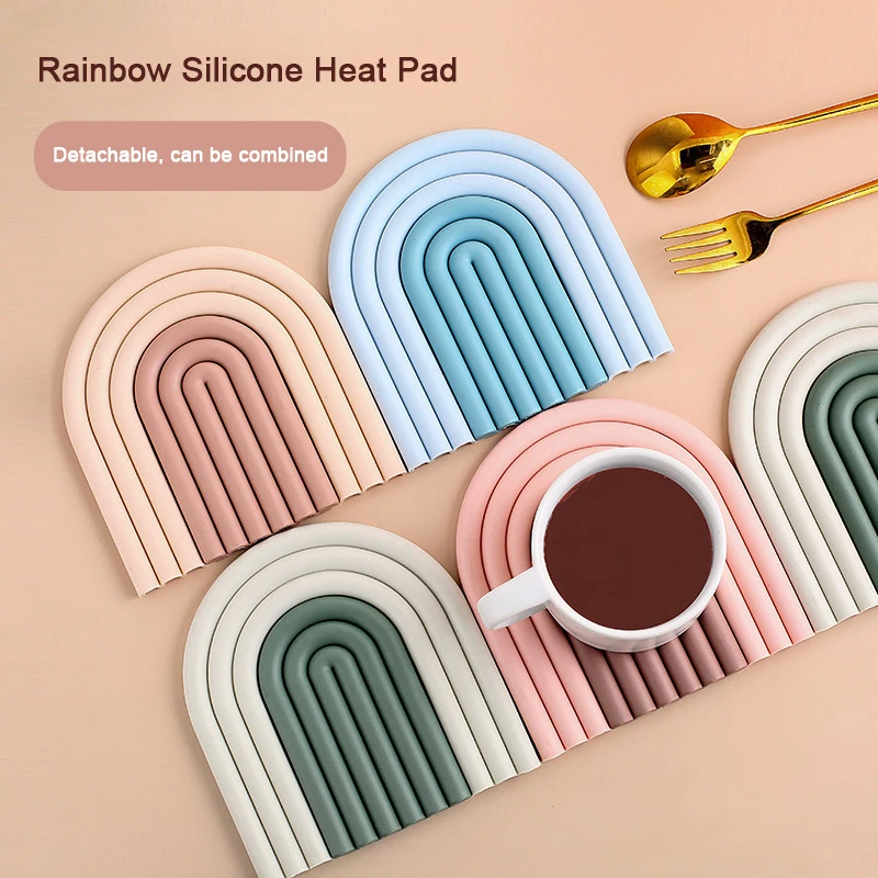 

Removable heat insulation pad silicone anti-scalding pad dining table rainbow pad household coaster casserole bowl dish pad