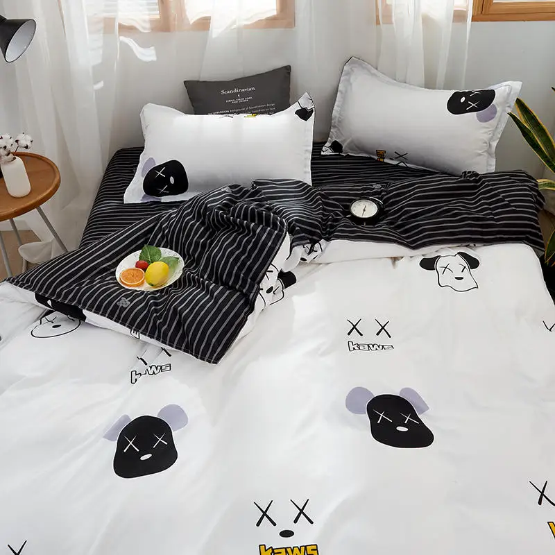Черно-белое постельное белье с медведем одноразмерное для детей реактивным