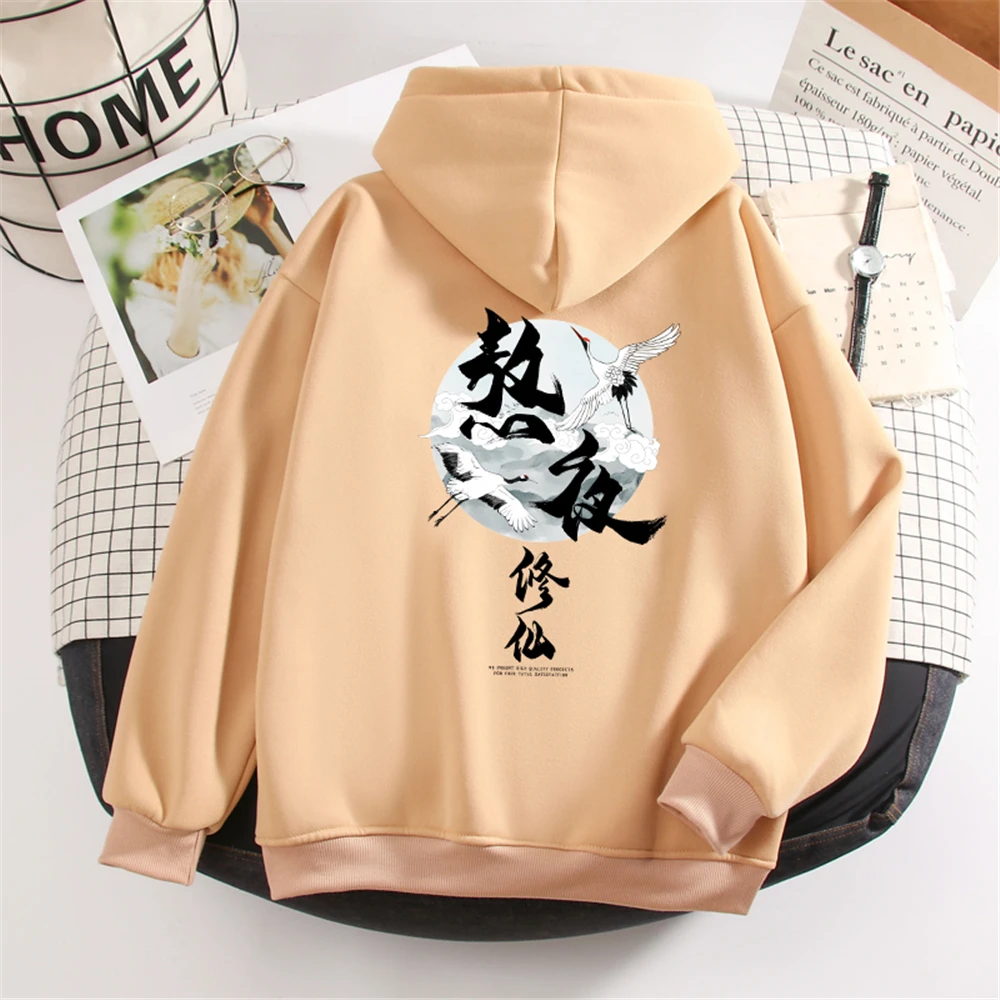 Street Fashion Men Women Hoodies Couple Hoodies Lovers Chinese Winter Thick Warm Sweatshirts Graphic Hooded Sweetshirt Aesthetic