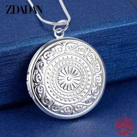 zdadan 925 sterling silver round frame pendant necklace 18202224inch snake chain for women fashion wedding jewelry gift