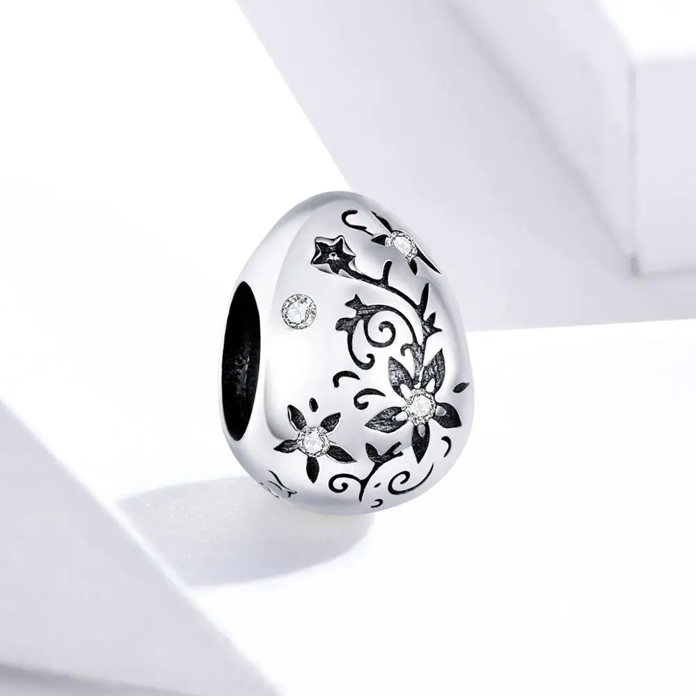 

Vintage Sculpture Flowers CZ And Cute Rabbit 925 Sterling Silver Easter Egg Bangle Bead Fit European And American Women