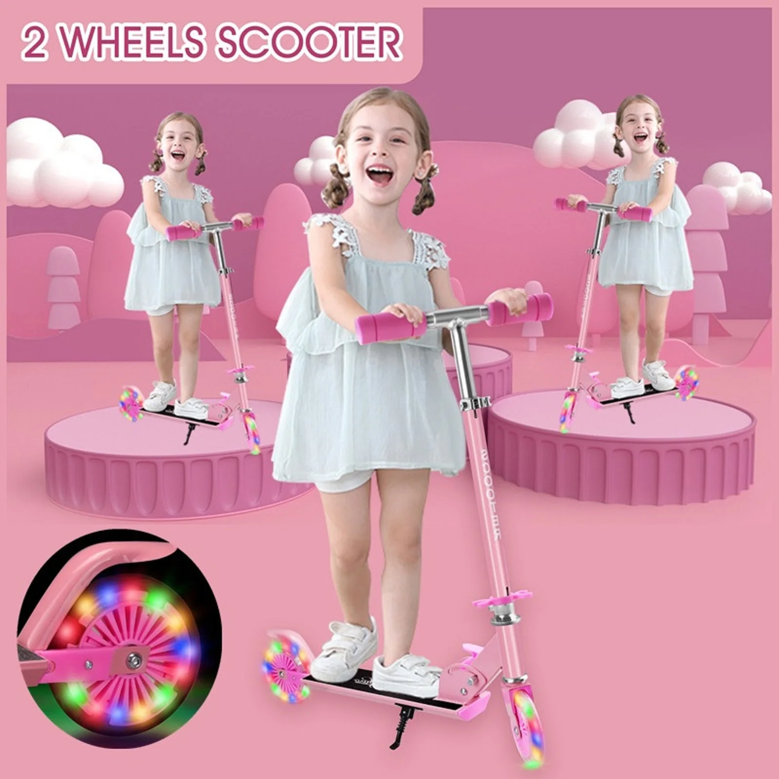 

Foldable Aluminum Alloy Skate Scooter with 2 Led Light Wheels Height Adjustable Handlebar Brake Function for Children