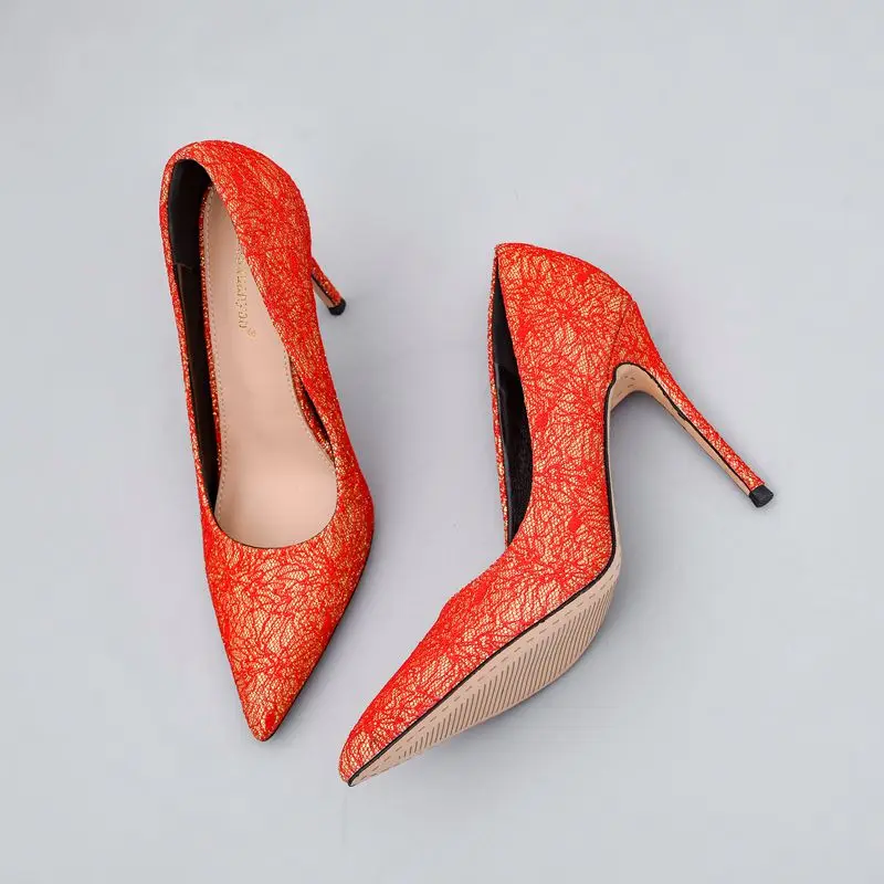 

2021 New Small Pointed-Toe Ladies Single Shoes Red Wedding Women's Shoes 35-42 Size Ultra-Fine High-Heeled Sandals Sexy Banquet