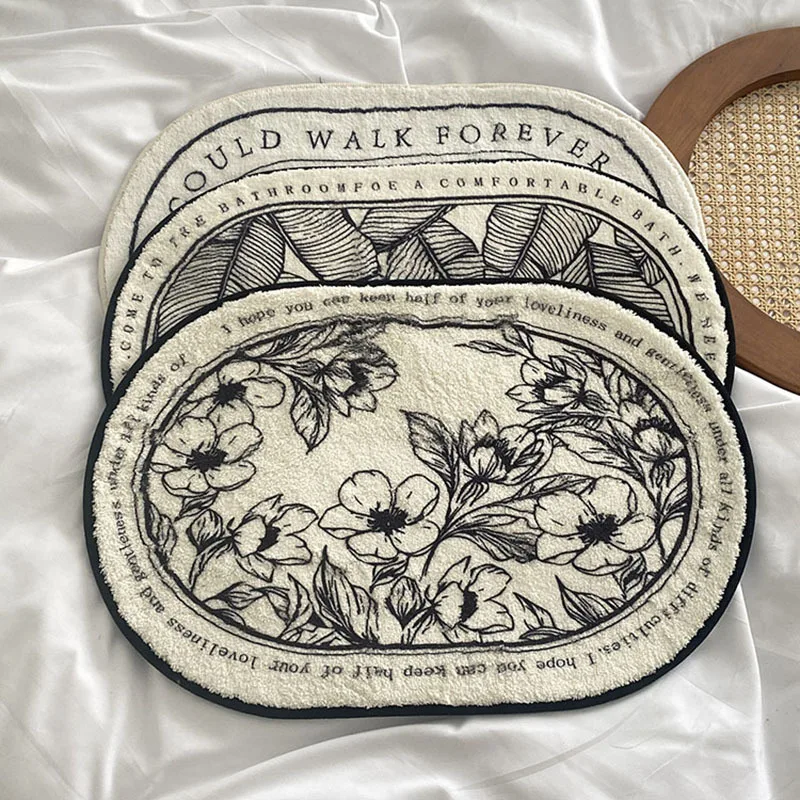 

Plant illustration Plush Carpet Bathroom Toilet Door Entry Non Slip Floor Mat Machine Washable Living Room Bedroom Floor Mat