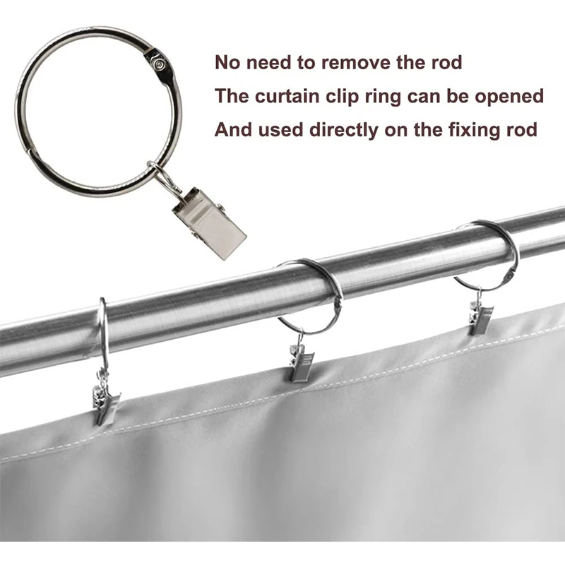 

XIANMU 10 Pcs Hanging Hooks for Curtains Rods Pole, Metal CircularCurtain Rings, Movable Clasp Suitable for Fixed Pole