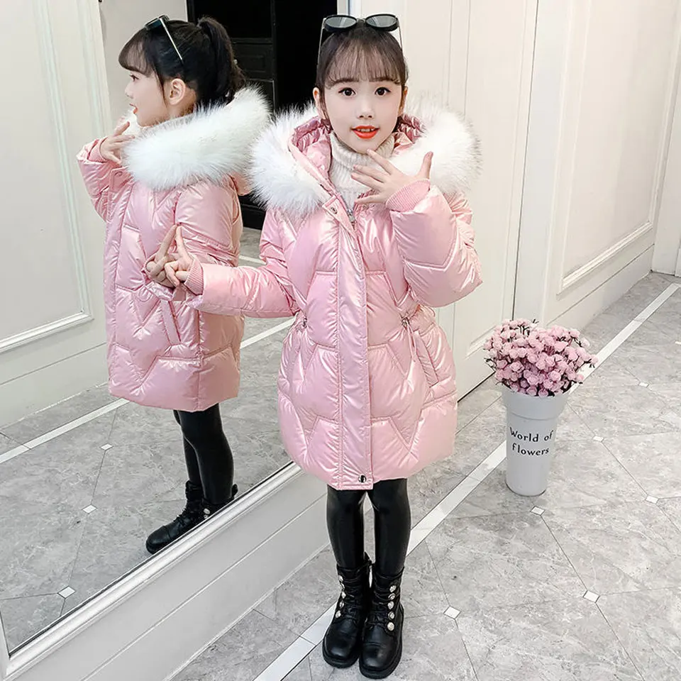 

Pink/Green/Black Color Girls Down Jacket Coat Warm Hooded Children Outerwear Fashion 2021 Baby Girl Clothes Winter Casual Coats