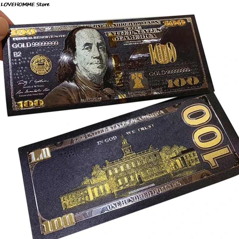 Античная черная Золотая фольга $100 памятные доллары банкноты Декор - купить по