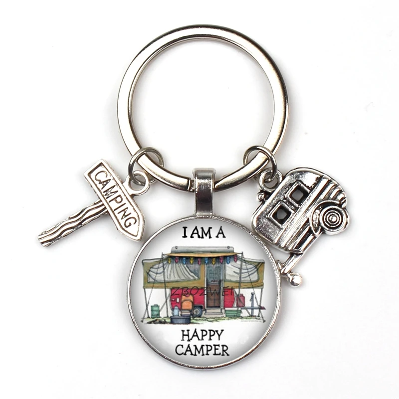 Счастливый Отдых милые туристический автомобиль я лагерь camper ключ дорожный знак