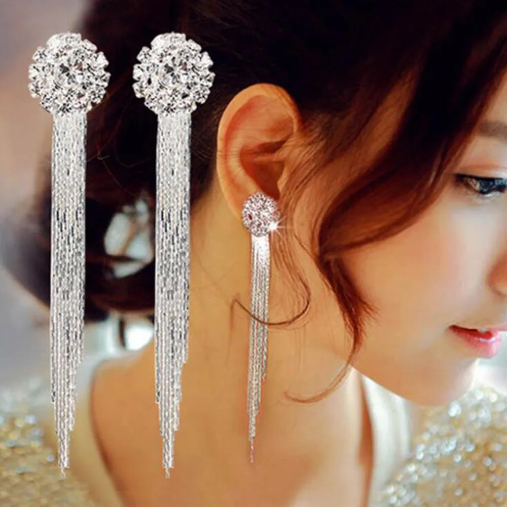 Diamond Earrings Long Exaggerated Temperament Round Tassel Earring Silver Fashion Jewelry Fanshion Elegant Stud Eearring 19Oct30 | Украшения