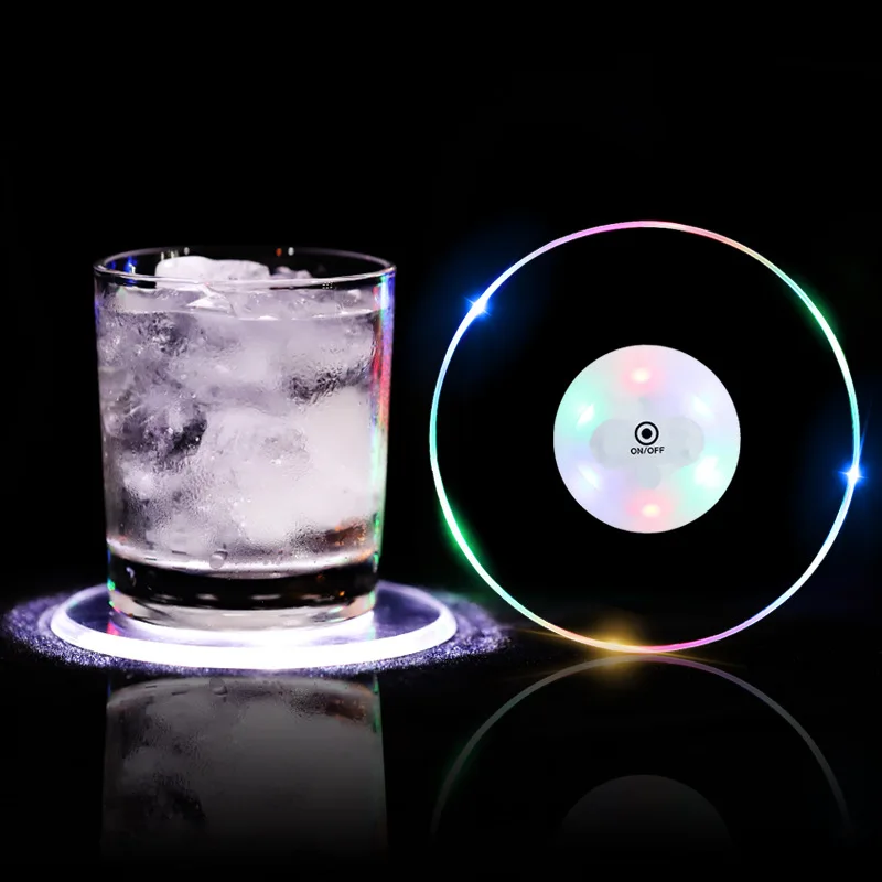 

LED luminous coaster base luminous lamp acrylic ultra-thin colorful colorful flashing waterproof wine coaster 5pcs