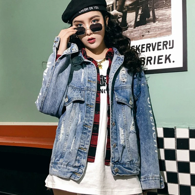 Осенняя новая открытая джинсовая куртка Свободная Женская в стиле хип-хоп