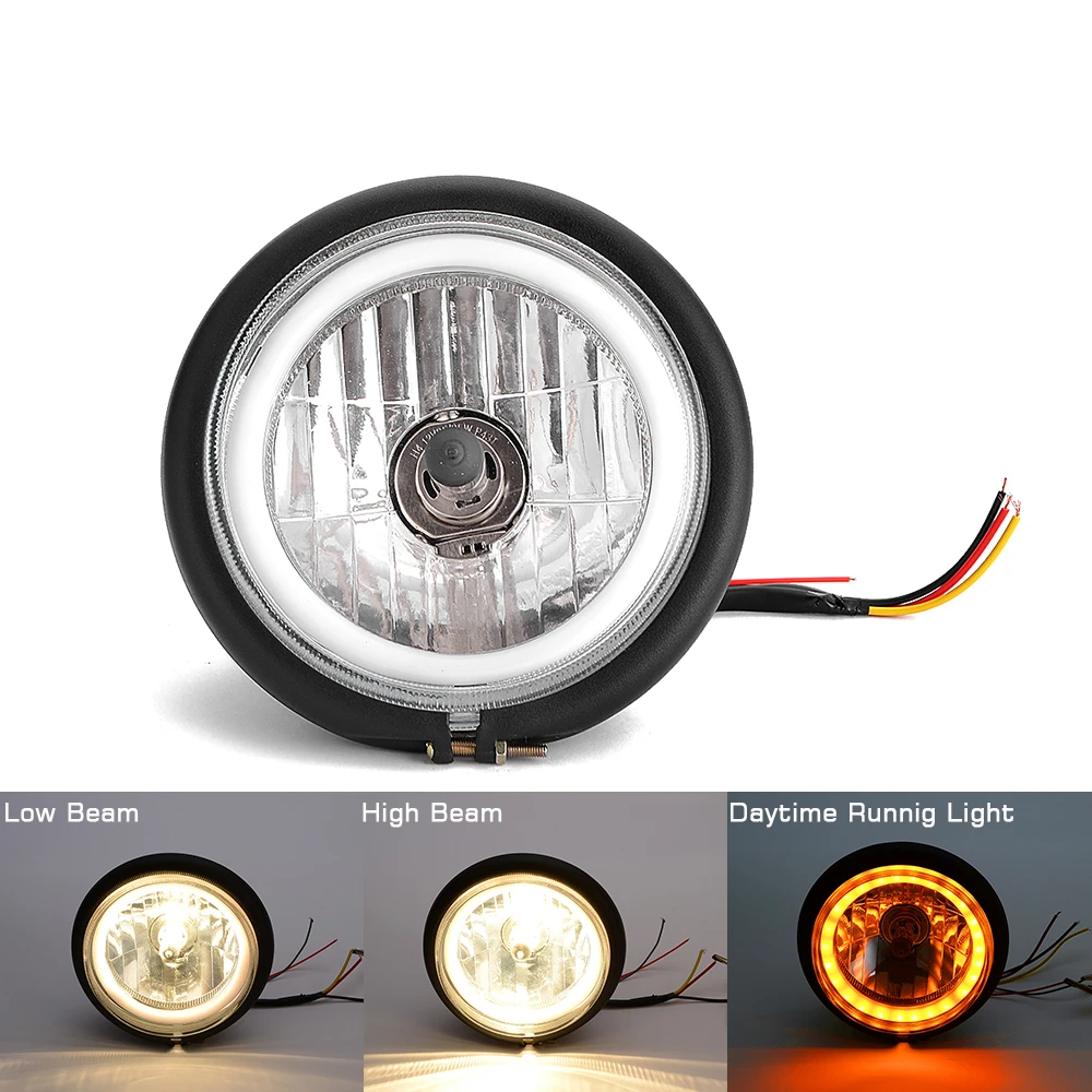 BJMOTO 6," светодиодный фонарь для мотоцикла Hi& Lo, лампа для фар DRL с ангельским кольцом для Harley Sportster, кафе, Racer Bobber - Цвет: Model 2 Yellow